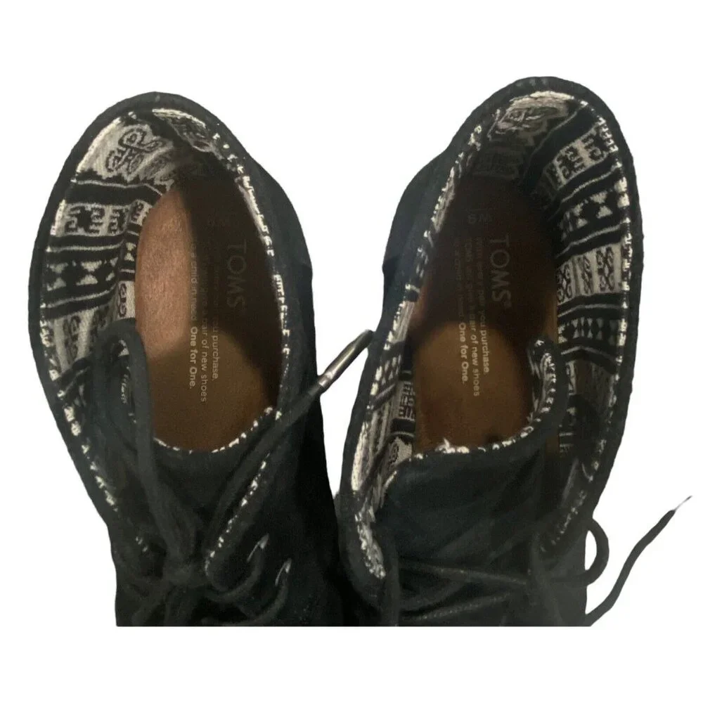 TOMS Women Shoes Size 9 Black Suede‎ Wedges Tie Up Booties Casual Stylish